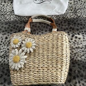 Brighton straw handbag with leather daisies